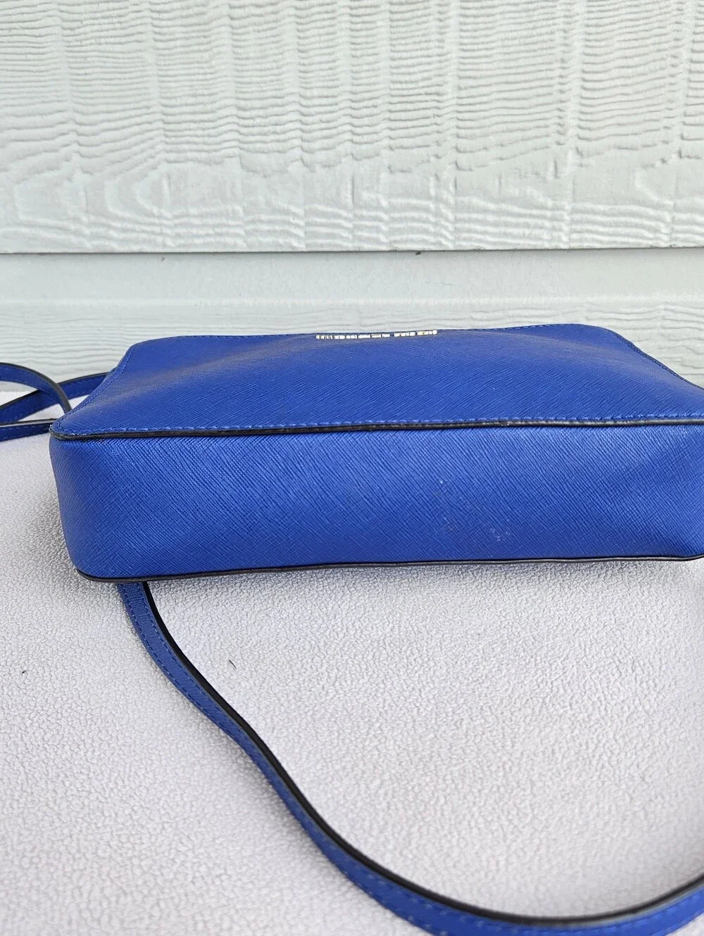 Michael Kors Jet Set Crossbody Purse Handbag Saffiano Leather Blue Chain Strap